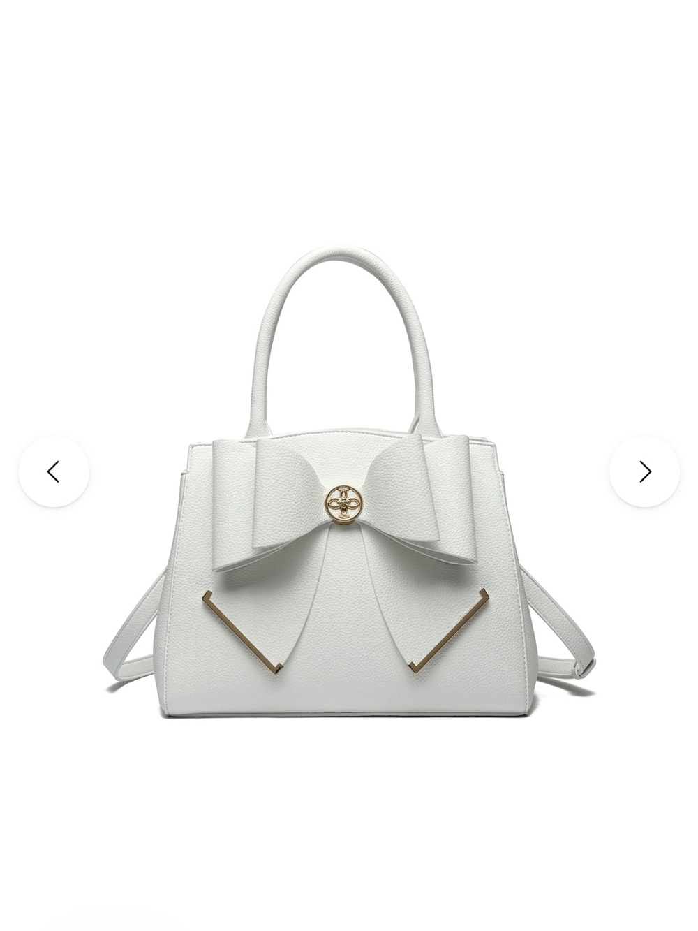 White Bow-Front Satchel with Gold Accents